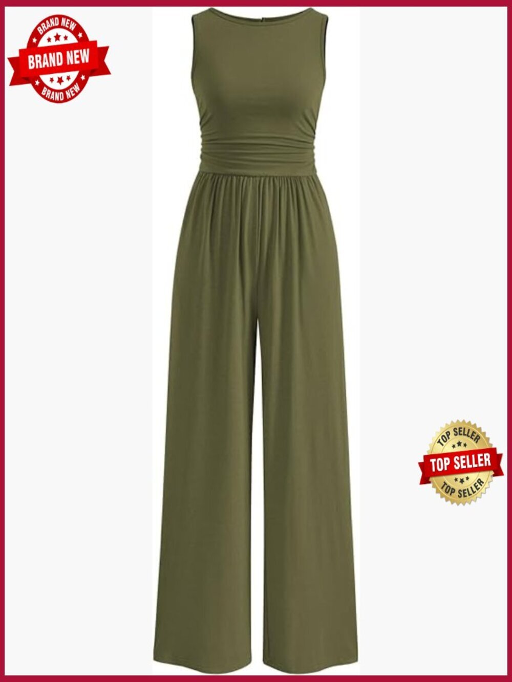 Sleeveless Crewneck Wide Leg Jumpsuit Romper Summer Casual Dressy